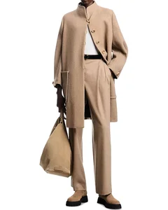 Women's Chic Vintage  Long-Sleeve Patch Pocket Jacket Coat Single Breasted Outerwear Double-Sided Winter Wool Coat for Ladies