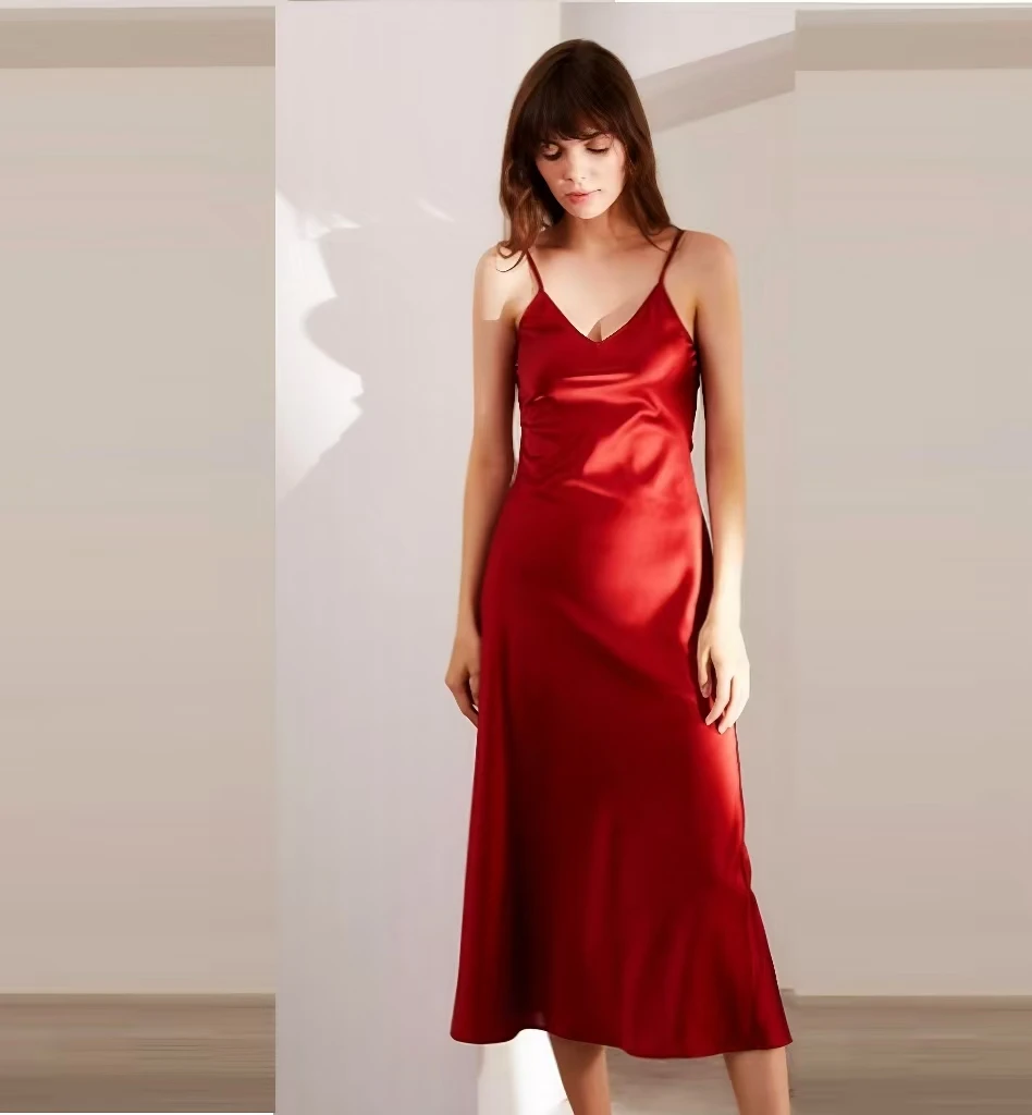 red silk night dress Jasmisilk Womens Silk Lounge Night Dress In Burgundy Red S