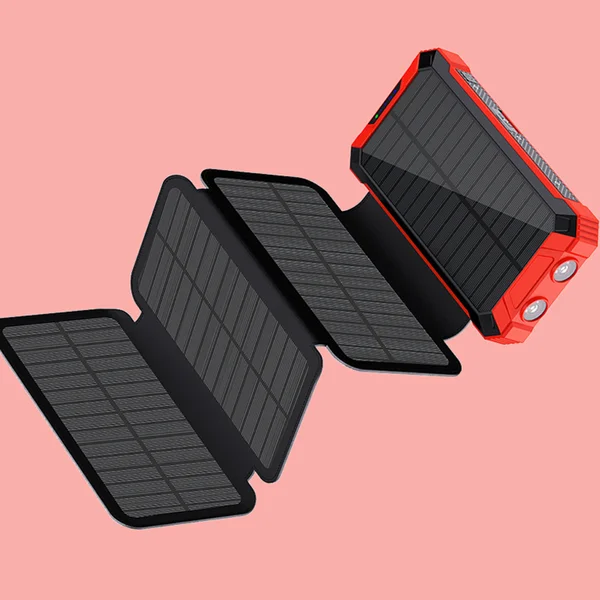 Portable 10000mAh Power Bank with Wall Charger Folding Solar Panel Waterproof 40W Output Power Micro USB Input Interface