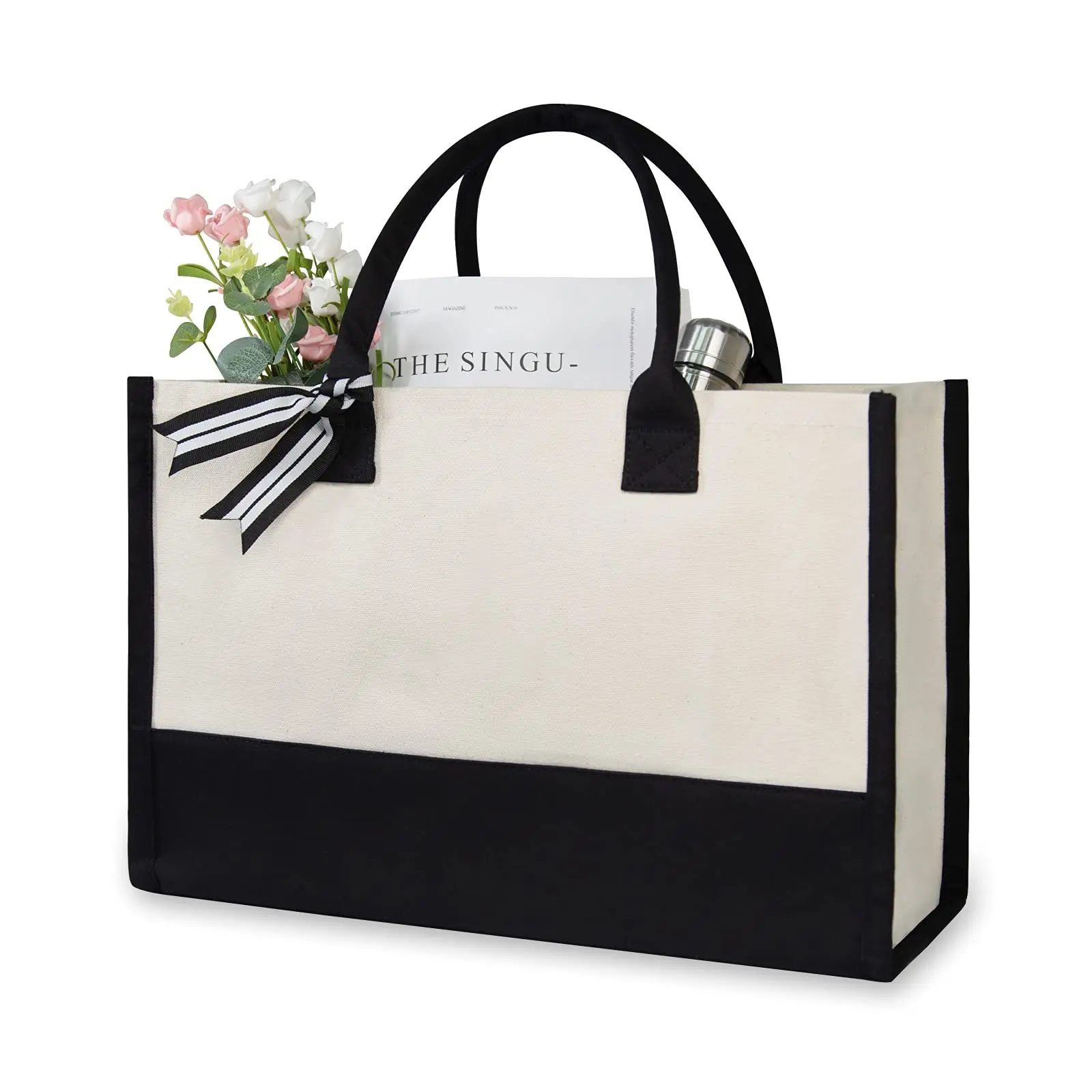Personalized Foldable Heat Transfer Women Canvas Grocery Beach Gift Travel Shopping Tote Bag