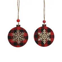 Wooden Christmas Hanging Ornaments with Glitter Snowflake for Christmas Tree Hanging Decoration and Festive Home Decoration