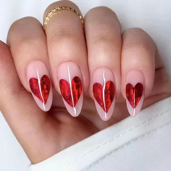 24 pcs heart design romantic Art Acrylic Press On Nails Artificial fingernails Customize candy nails dating party 3135/2795