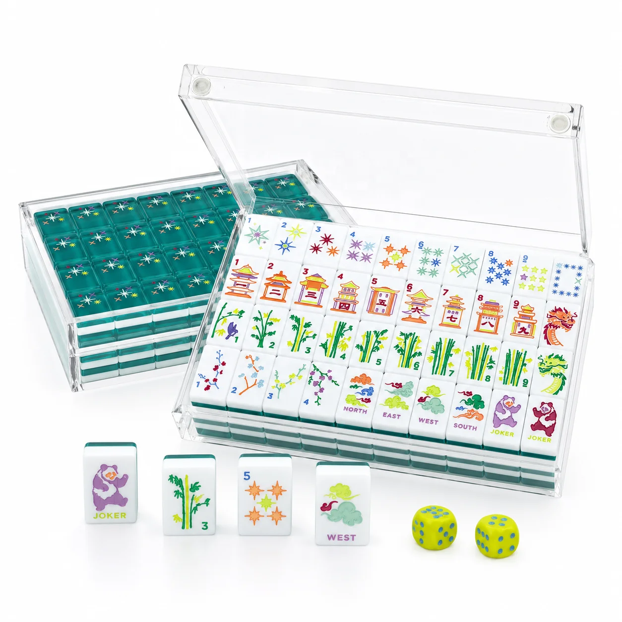 YIAN Modern Luxury Panda-Themed Acrylic Mahjong Set Double-Layer Tiles Traditional Chinese Design Foldable Outdoor Entertainment