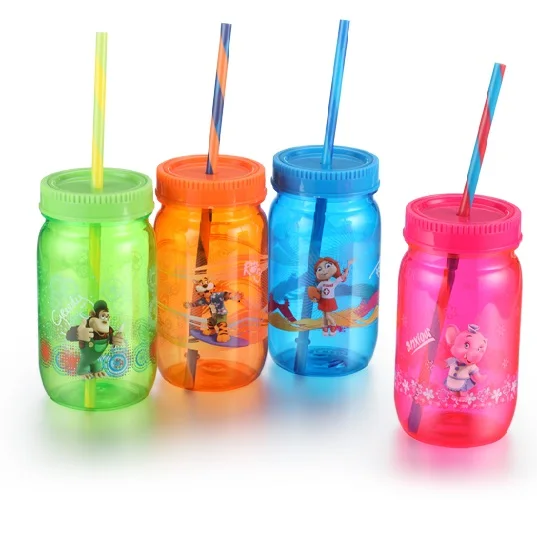 16 Oz Plastic Mason Jar Tumbler Mug With Lid And Straw Customized
