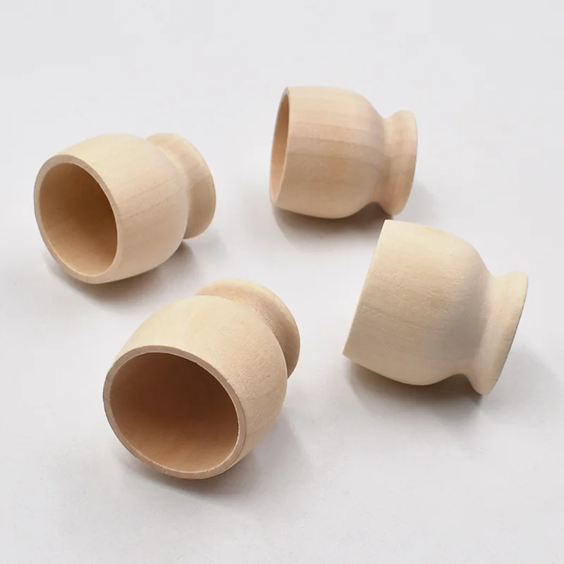 Polished Small Wooden Eggs Cup Mini Wood Cups for Kids DIY Painting Eco-Friendly Easter