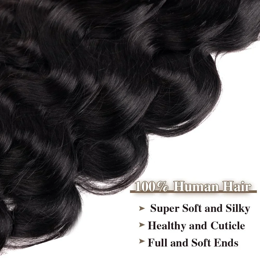 Brazilian Body Wave Clip-Ins Human Hair Extensions 8 Pcs Set Natural Color Remy 1B_voghion.com