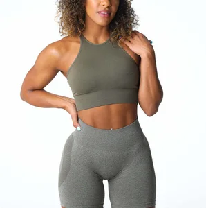 Custom logo Sleeveless Stringer Gym Yoga Women tank Tops Fitness Workout Sports Seamless Bra