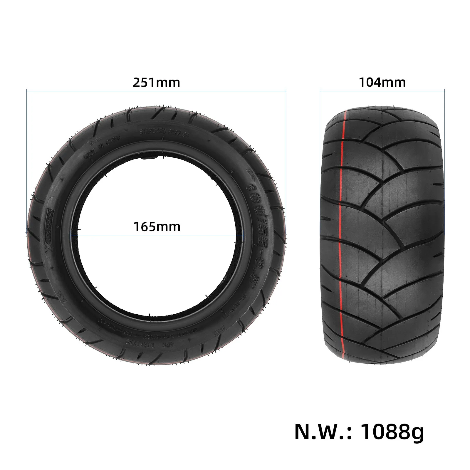 New 100/55-6.5 Tubeless Tire 90/65-6.5 Thickened Wear-resistant Vacuum Tyre Air Valve for Dualtron Thunder Electric Scooter