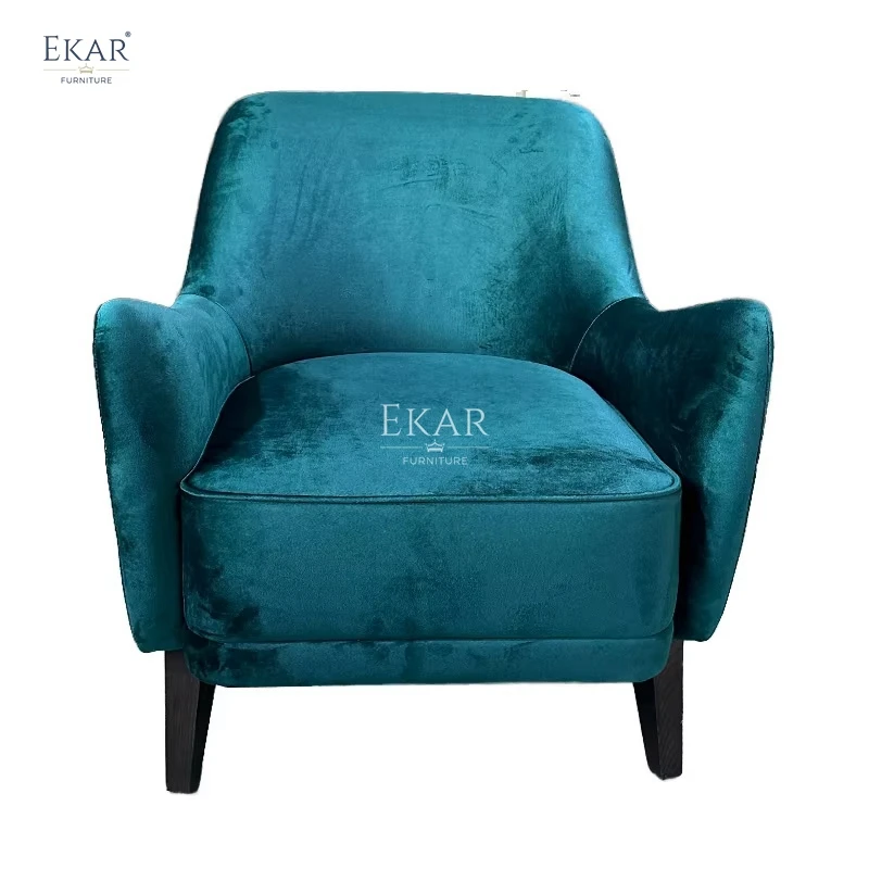 Modern Nordic casual style chair, velvet cushion, wood fabric material, brings comfort to the hotel living room