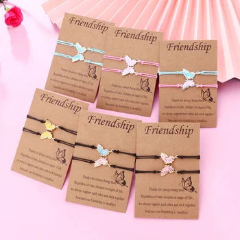 Wholesale Enamel Butterfly Bracelets Woven Friendship Card Bracelet Best Friend Matching Bracelet Adjustable Jewelry for Girls