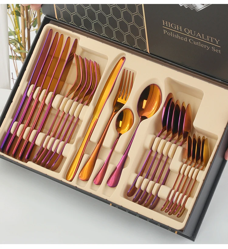 Luxury Black Gold Cutlery Sets Stainless Steel Flatware Set With Case