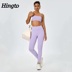Fitness Leggings Yoga Set Sport Gym Clothes Women's Fitness Sportswear Women Workout Sets Purple 4 Way Stretch Soft Active Wear