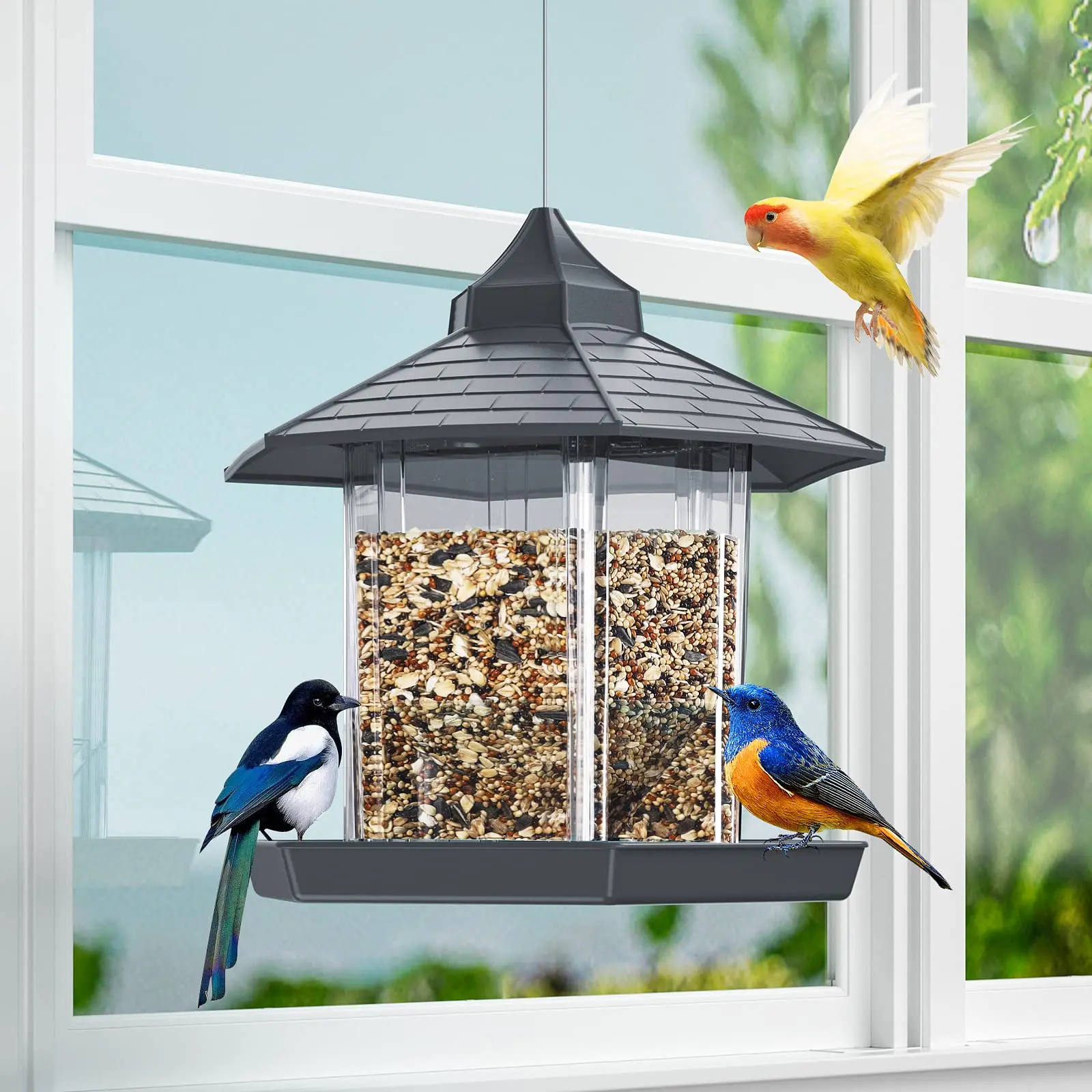 Petdom Bird Feeders For Outdoors Hanging 5.5lbs Huge Capacity Wild Bird