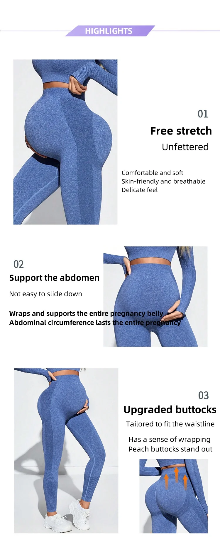 product seamless knitted pregnant women long sleeve yoga set europe america sexy abdominal support peach hip tight maternity sports set-56