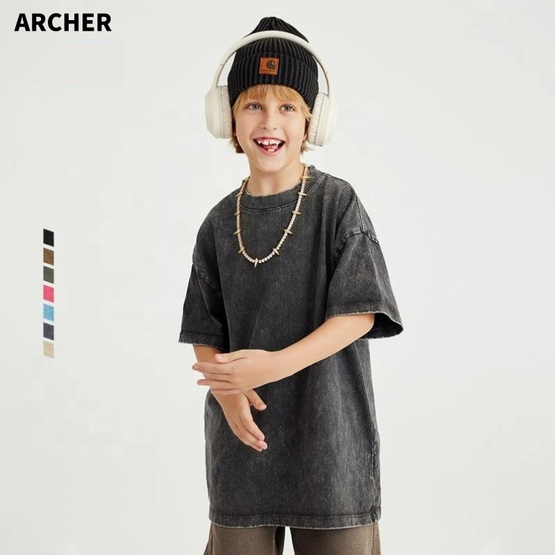 Archer 2023 промытый винтажный Пользовательский логотип высшего качества унисекс модная футболка Детские футболки Детская промытая футболка