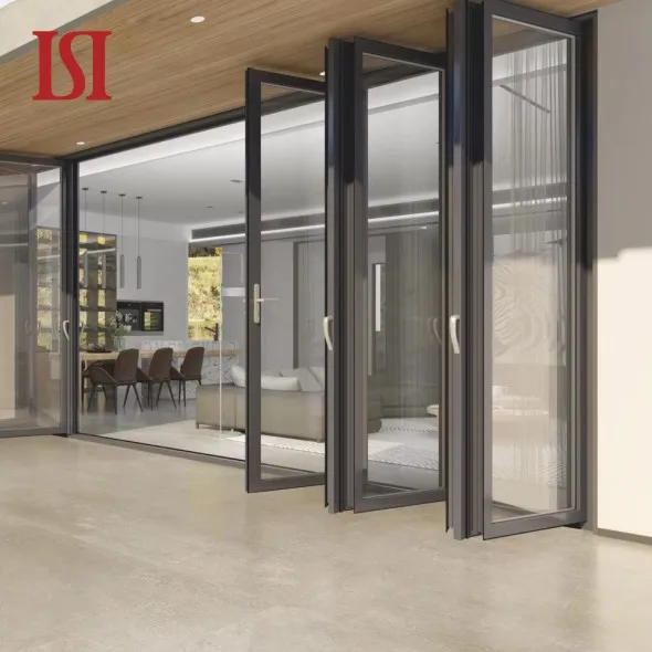 Top Brand Aluminum Alloy Bifold Folding Hurricane-Proof Soundproof Waterproof Double Tempered Glass