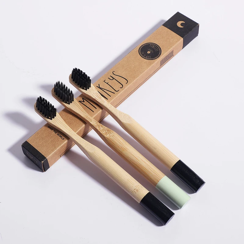Customized Handle Color Bamboo Toothbrush Biodegradable With Colored Handle