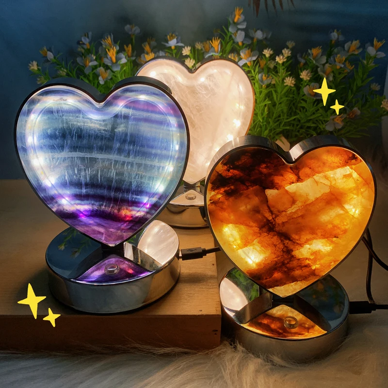 Natural Healing Crystal Stone Quartz Fluorite Agate USB Bedside Lamp for Decoration
