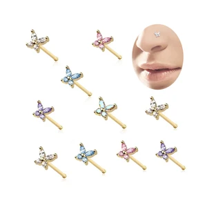 Butterfly Nose Bone Stud Piercing 20G Stainless Steel Marquise Zircon Fashion Nose Body Jewelry for Women Men