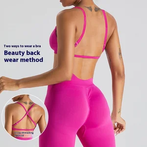 European American Women's Sports Bra Quick-Drying Seamless Yoga Bra Lightweight Cross-Back Fitness Top for Active Running Sports