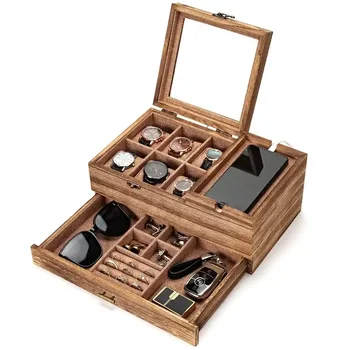 Watch Box Organizer for Men 6 Slot Watch Case for Men Display Storage Watch Solid Wood Jewelry Box for Men