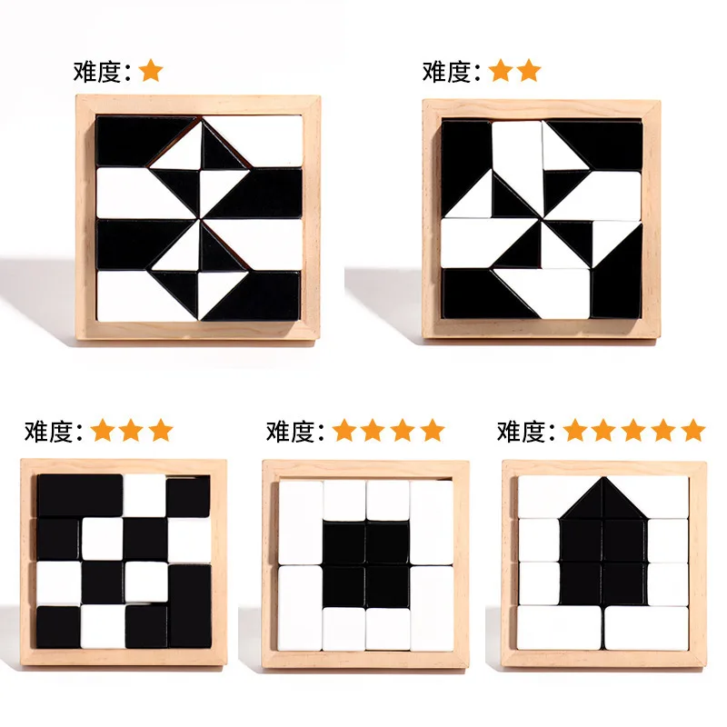 Montessori Hidden Block Puzzle Building Block Table Puzzle Educational Toys Logical Thinking Training Wooden Toys for Children