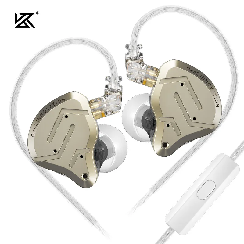 Fone De Ouvido, Intra Auricular, KZ ZSN PRO 2, C/ Mic, Ouro, Dynamic, 3.5mm, 1,2m