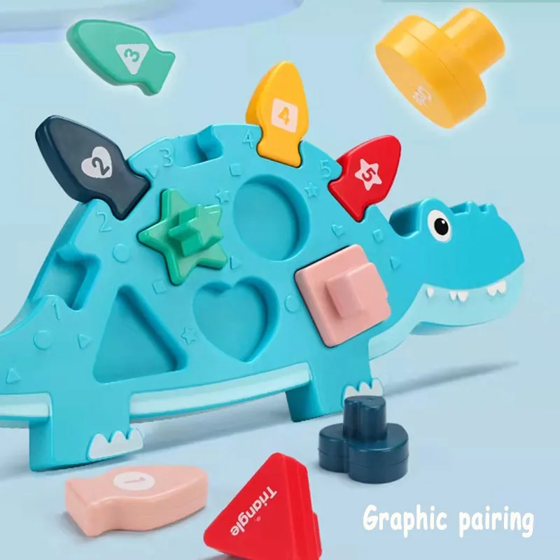 2023 New Hot Dinosaur Puzzle Playmate Toy Baby Enlightenment Shape Matching Learning Cognitive Blocks Set Toys for Kids