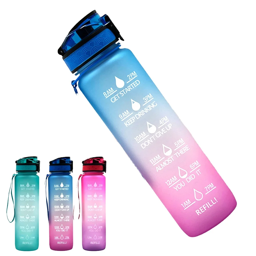 Factory Wholesale Sport Custom Logo Insulated Straw Strainer Tritan 1L Plastic Motivational Water Bottles with Time Marker