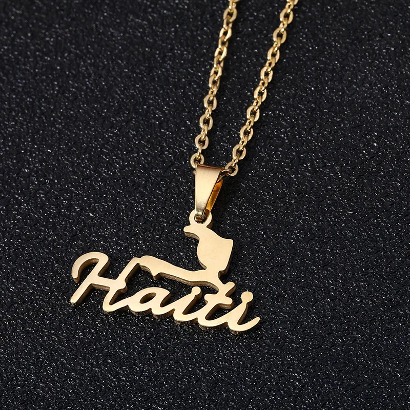 Pendentif Carte Pays Haïti En Plaqué Or 18K - Découpe Laser - Bijou Unisexe Neuf Avec Étiquettes