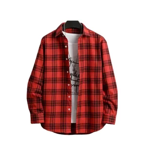 Factory Cheap Price Custom logo Men Brushed Shirt Cotton Plaid Red Flannel Shirt