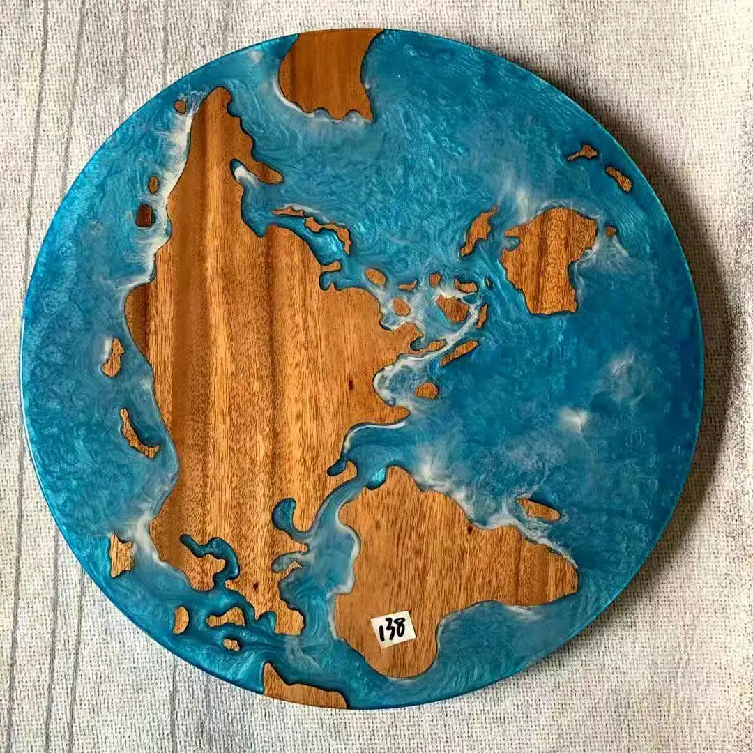 Luxury Support Logo Walnut Wood Round Dinner Clear River Blue Ocean Island Bar Dining Coffee Epoxy Resin Table Top