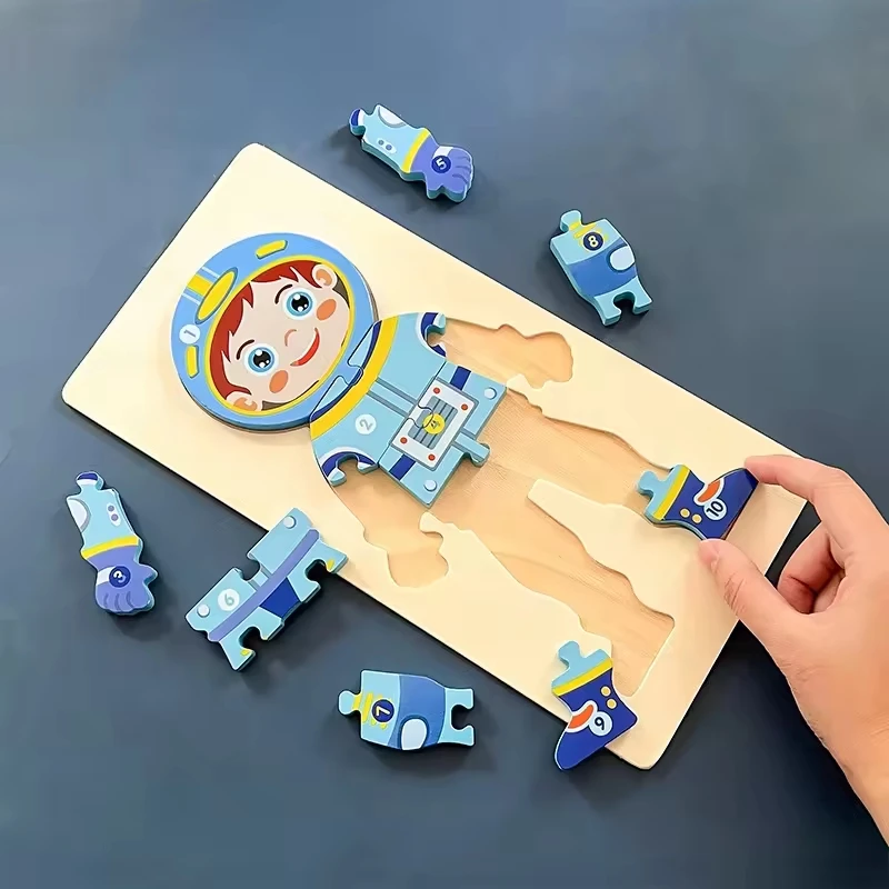 benutzerdefinierte holz montessori spielzeug pädagogisches cartoon holz puzzle holz körper puzzle set