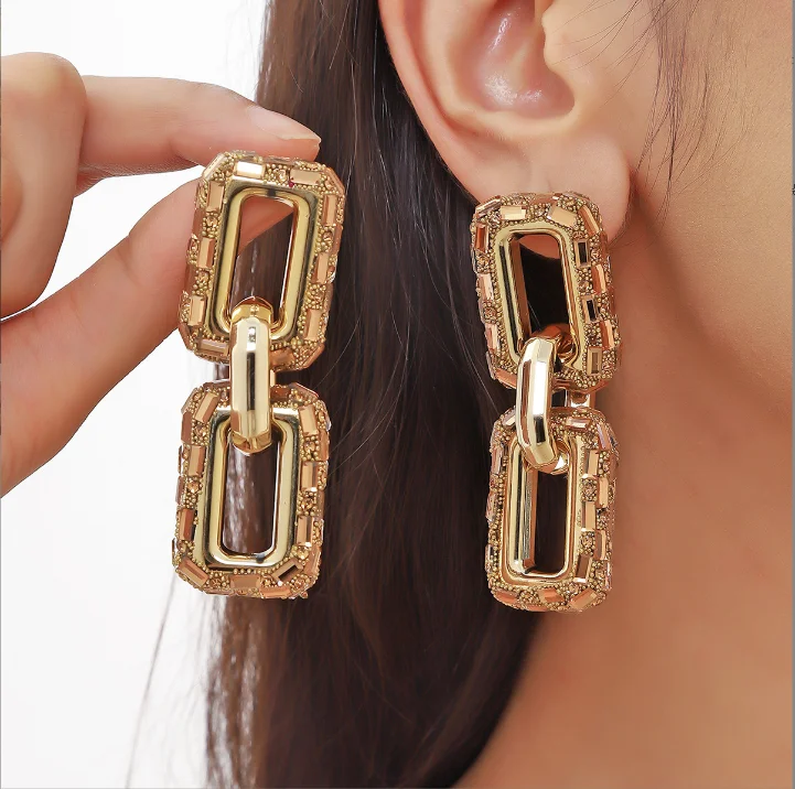 Bling Multicolour Rhinestone Chain Earrings Stud Fashion Silver Color