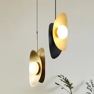 JACKSUN Modern LED Pendant Light Glass+Iron Crescent Luminaire Lamp with G9 Bulb for Living Room Home Hotel Aisle Store Bar