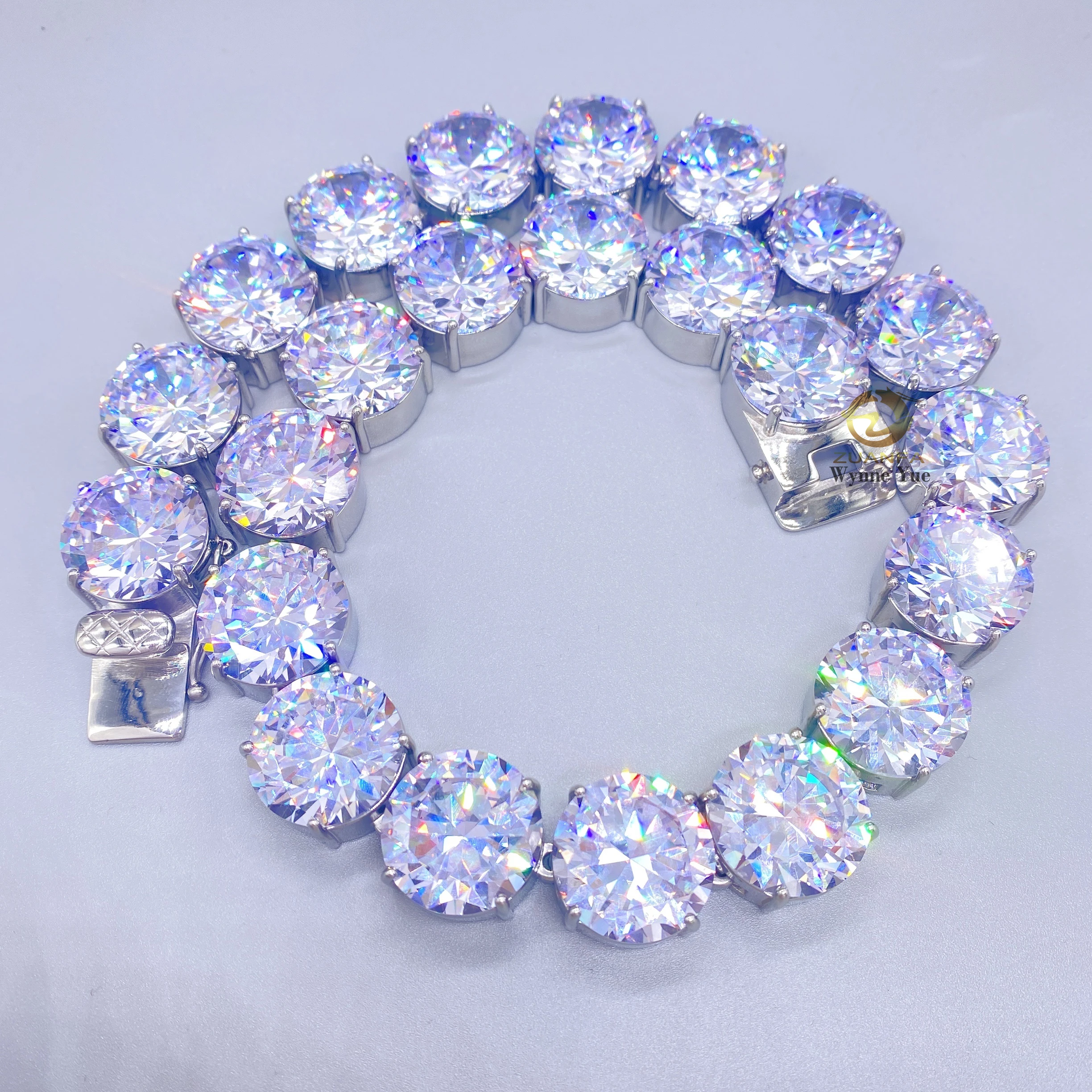 超超超大粒20㎜！ 316L ステンレス シルバー CZ テニス ブレスレット 金属アレルギー対応 ステンレスブレスレット テニスブレスレット