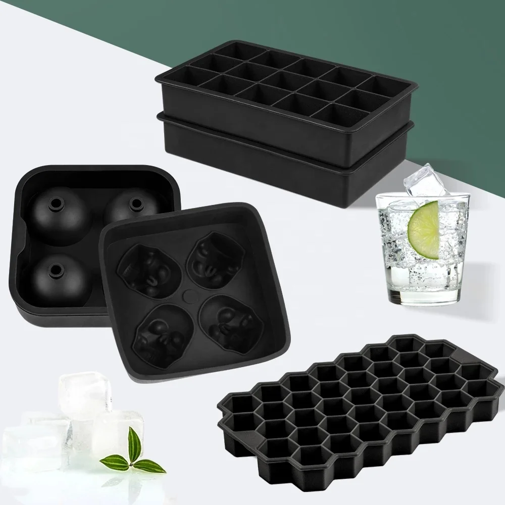 SILIKOLOVE square Skull Ice Cube Maker Ice Ball Mold Silicone Ice Cube Trays for Party bar Summer Whisky Drinks