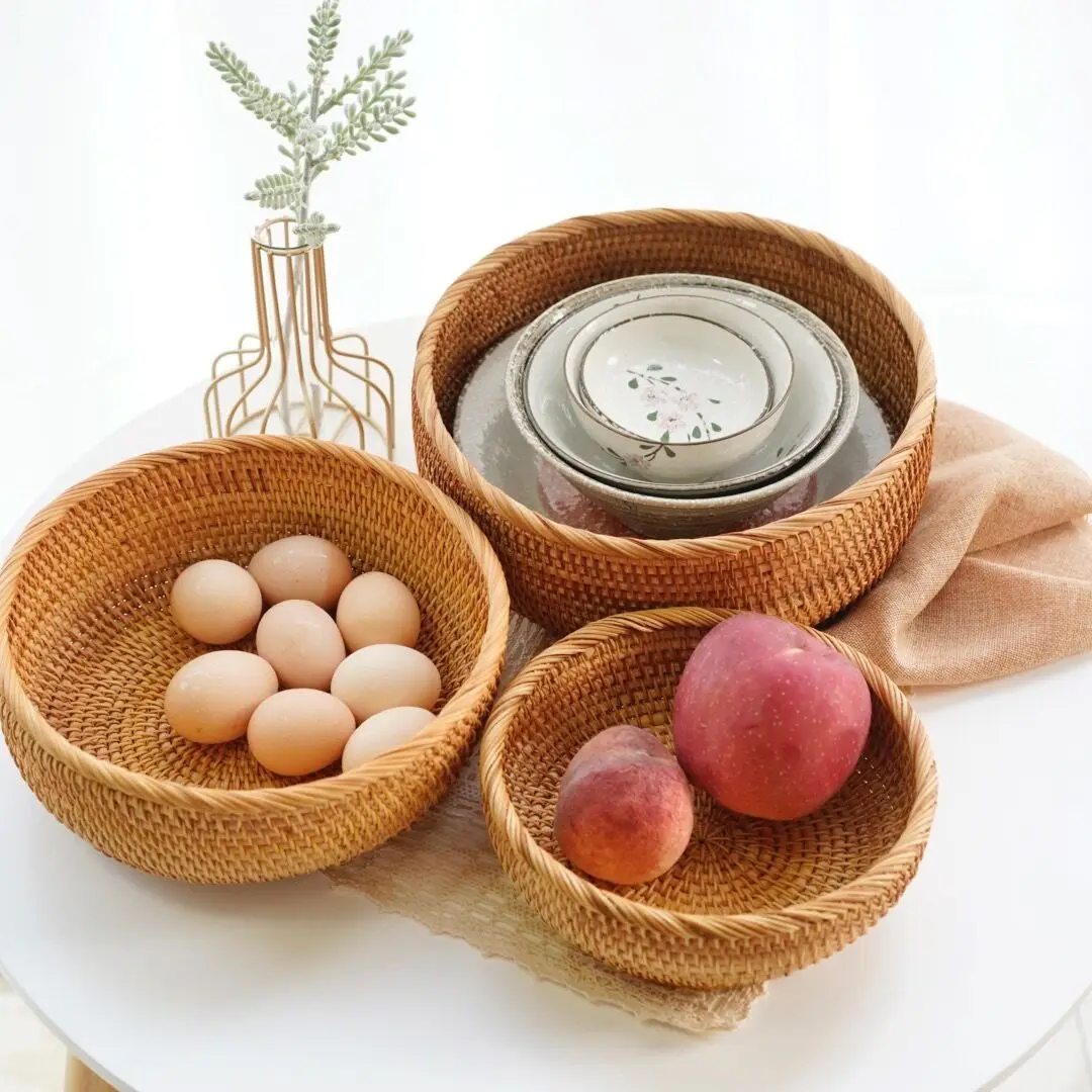 Natural Rattan Storage Basket Rectangular Woven Fruit Wicker Basket