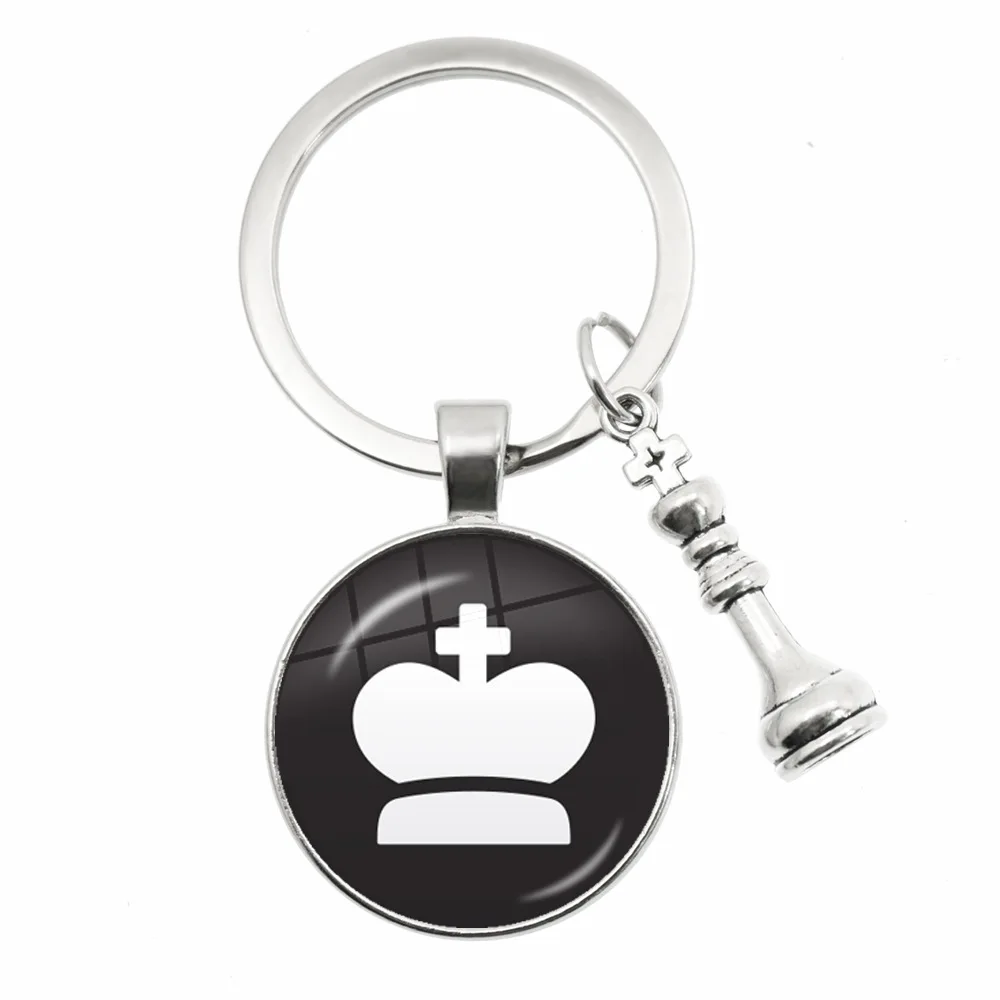 High Quality Chess Keychain Chessboard Chess Piece Glass Dome Pendant Car Chess Keychain