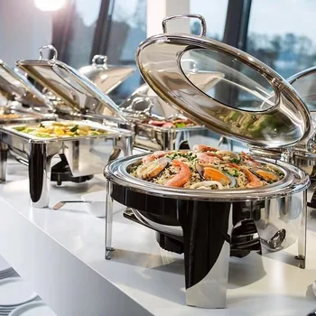 2023 popular design Stainless Steel Chafing dishes buffet 6L catering sevring food warmer hydraulic glass chefing dish