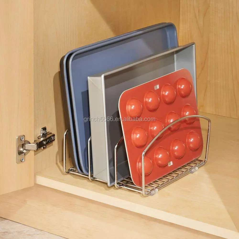 2020 Chrome Plated Bakeware Organiser Kitchen Bakeware Organiser Steel Baking Tray Rack and Cutting Board Holder