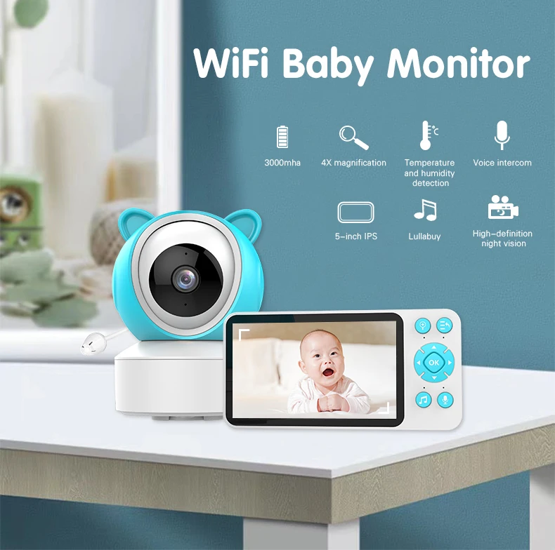1080P Remote Video Intercom 8 Lullabies Motion Cry Detector Feeder Reminder WiFi IP Baby Monitor Surveillance Camera 8