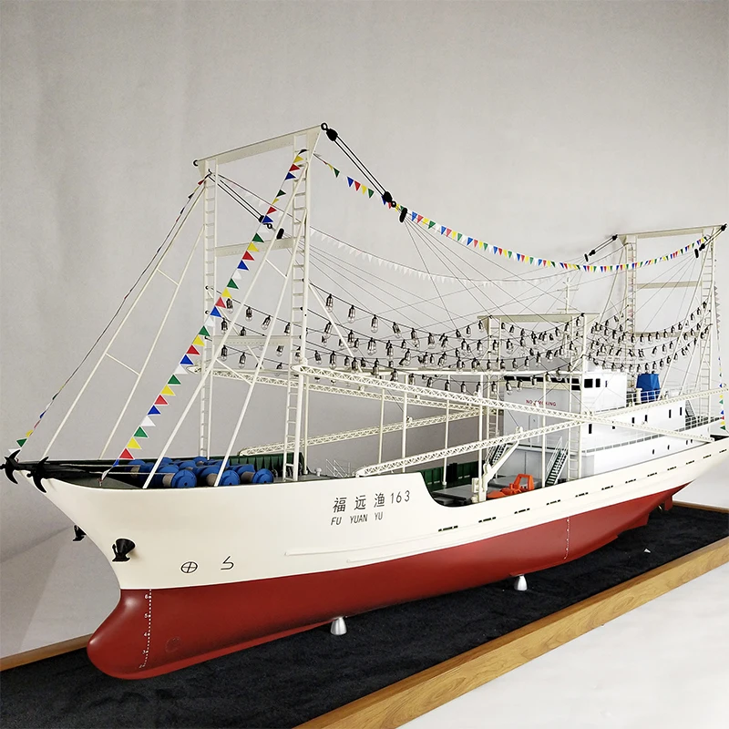 【A】Handmade Miniature Fishing Vessel Cargo Ship Logistics Model O.A.S Ocean Artwork Customizable 150cm Squid Boat Scale Model