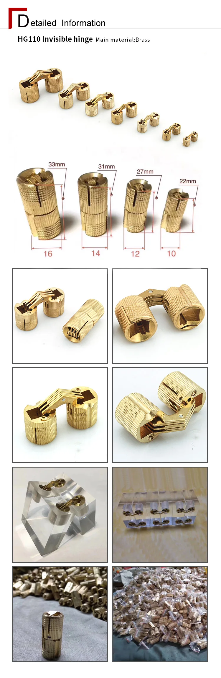 Brass Concealed Barrel Hinge Furniture Door Hinge For Wood Box - Buy ...