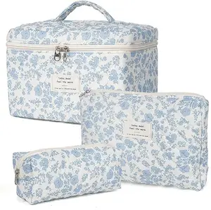 Large Makeup Bag, Cute Cosmetic Bag for Women Girls, Floral Coquette Aesthetic Toiletry Bag, Travel Make up Organizer Bag