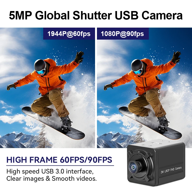 5MP High Speed Global Shutter 60fps 90fps USB3.0 Camera 1080P HD No Distortion Wide Angle for PC factory