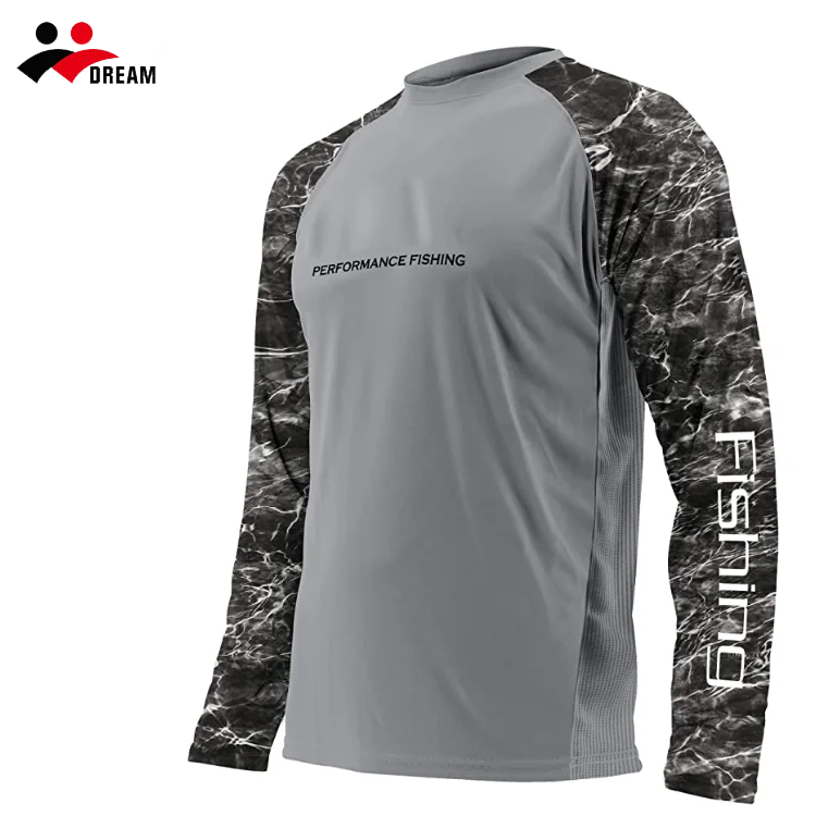 Benotzerdefinéiert UPF50+ Sonneschutz Feuchtigkeitsabwehr Polyester Spandex Fëschkleeder Männer Langärm Mesh Ventiléiert UV Fëscherei833_voghion.com
