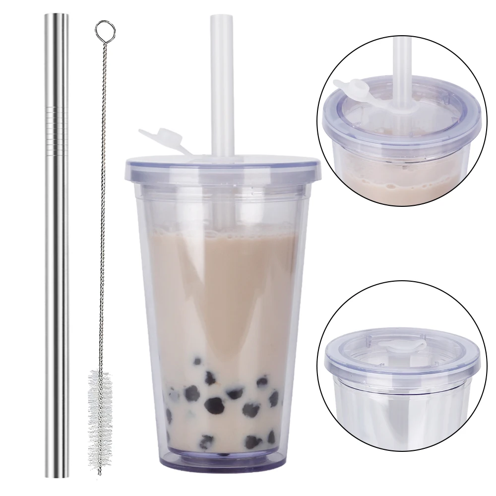 Reusable Boba Cup for Large Size Bubble Tea (24 Oz), Angled Straws, Leak  Proof Design, Double Wall Insulated Bubble Tea Cup