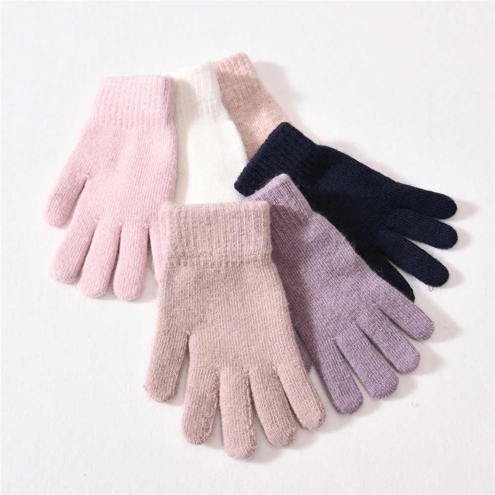 Весенне-зимние перчатки из микрофибры, кашемировые вязаные варежки, высококачественные детские теплые детские вязаные перчатки с пальцами для улицы