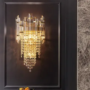 Post-Modern Light Luxury Crystal Wall Lamp LED Iron Body Bedroom Bedside Lamp for Living Room
